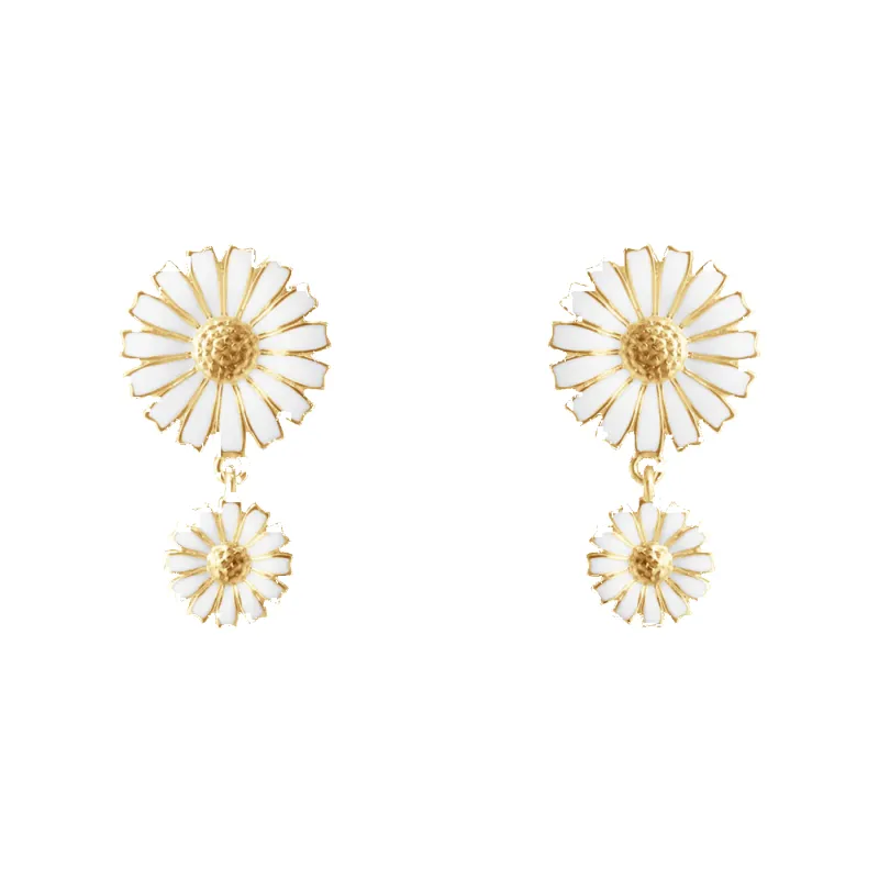 Georg Jensen Daisy 18ct Yellow Gold Plated White Enamel Double Earrings sold by C.W. Sellors