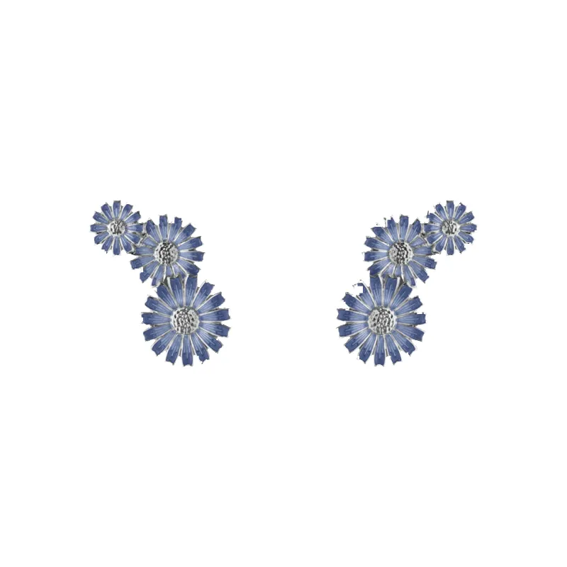 Georg Jensen Daisy Rhodium Plated Sterling Silver Blue Enamel Earrings sold by C.W. Sellors