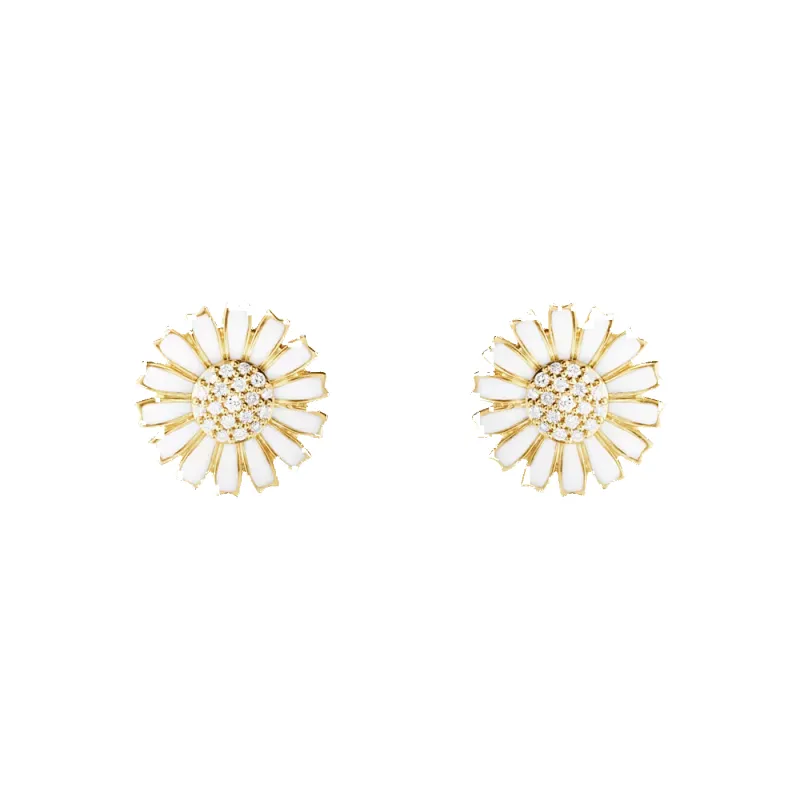 Georg Jensen Daisy 18ct Yellow Gold Plated 0.10ct Diamond and Enamel Stud Earrings sold by C.W. Sellors