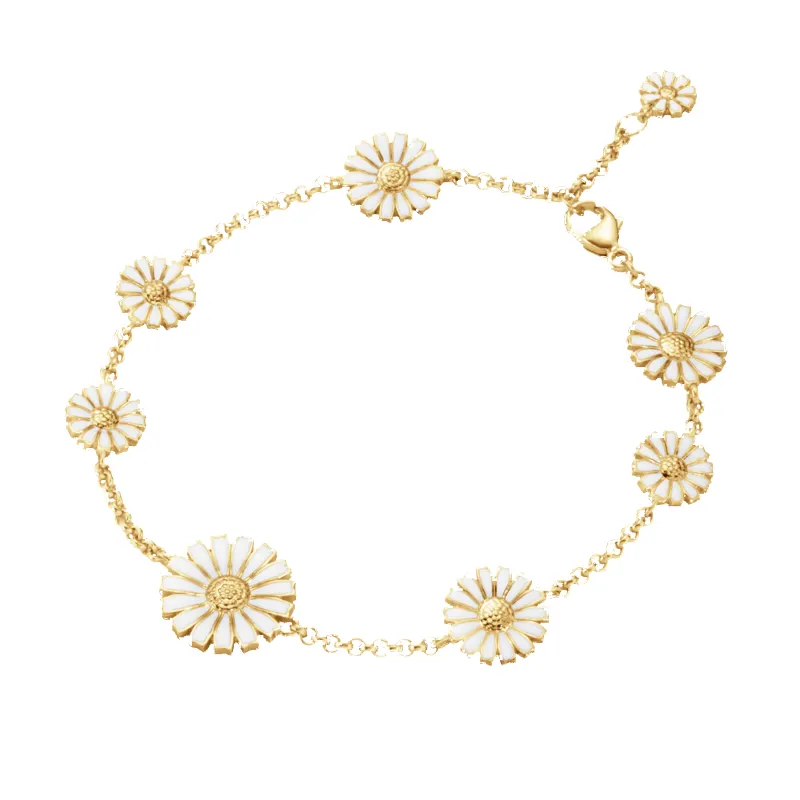 Georg Jensen Daisy 18ct Yellow Gold Plated White Enamel Bracelet sold by C.W. Sellors