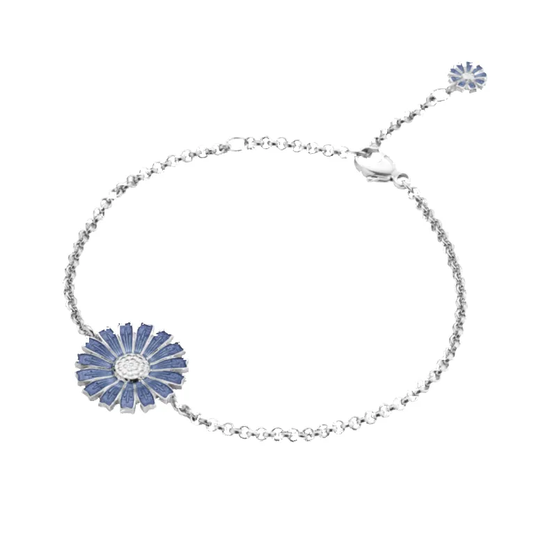 Georg Jensen Daisy Rhodium Plated Sterling Silver Blue Enamel Bracelet sold by C.W. Sellors