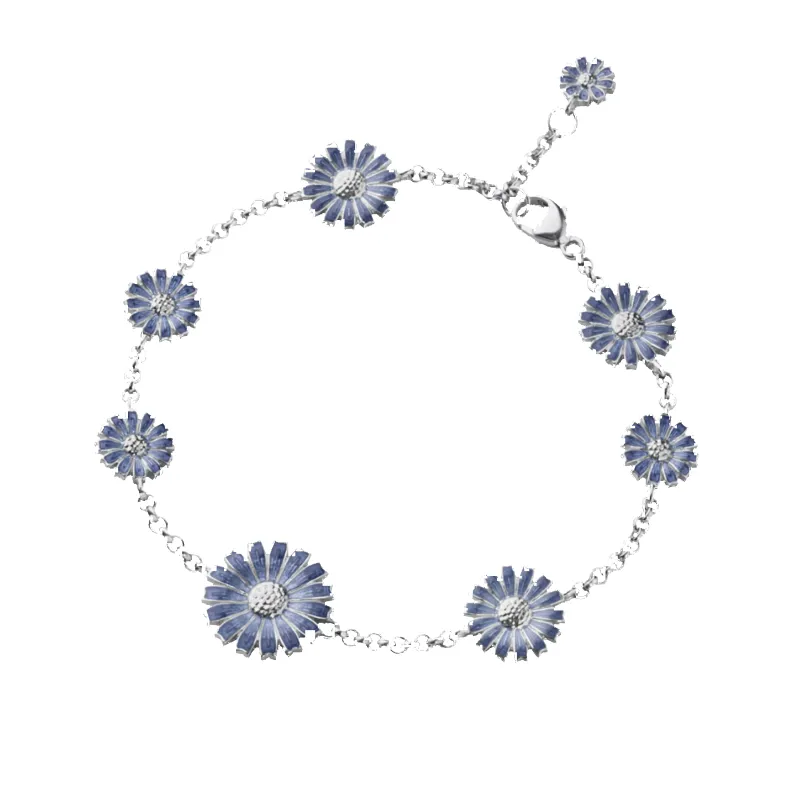Georg Jensen Daisy Rhodium Plated Blue Enamel Bracelet sold by C.W. Sellors