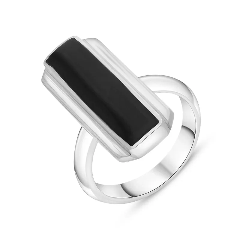 Sterling Silver Whitby Jet Oblong Solid Edge Ring sold by C.W. Sellors