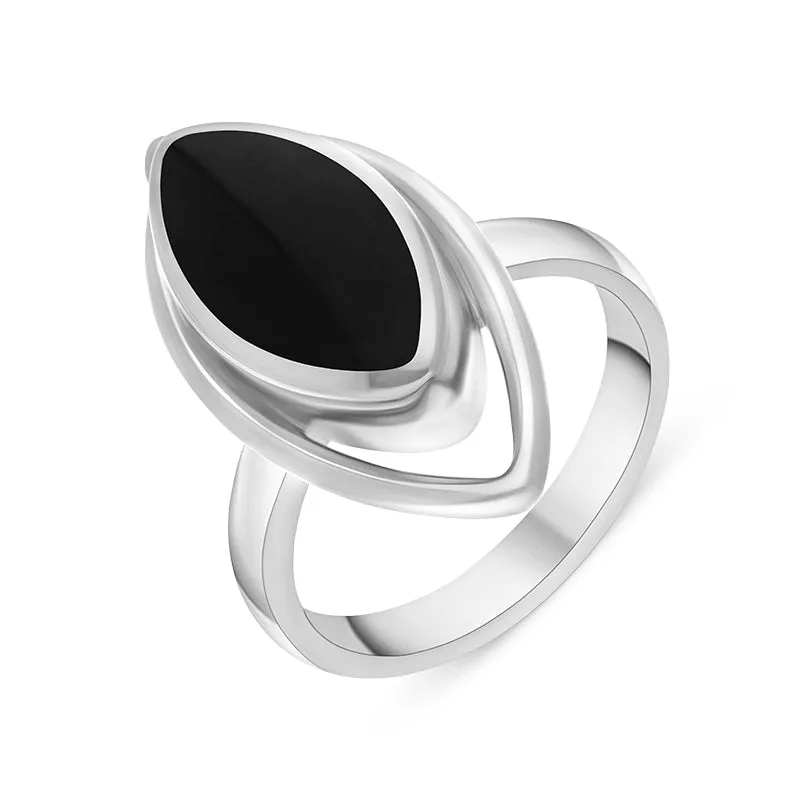 Sterling Silver Whitby Jet Marquise Open Edge Unique Ring sold by C.W. Sellors