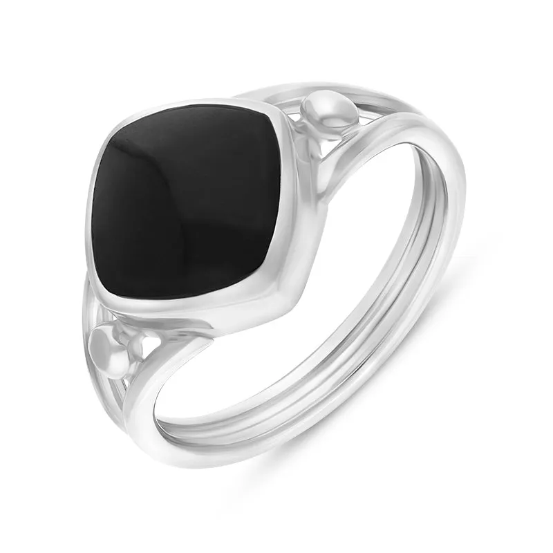 Sterling Silver Whitby Jet Cushion Cut Open Shank Unique Ring sold by C.W. Sellors