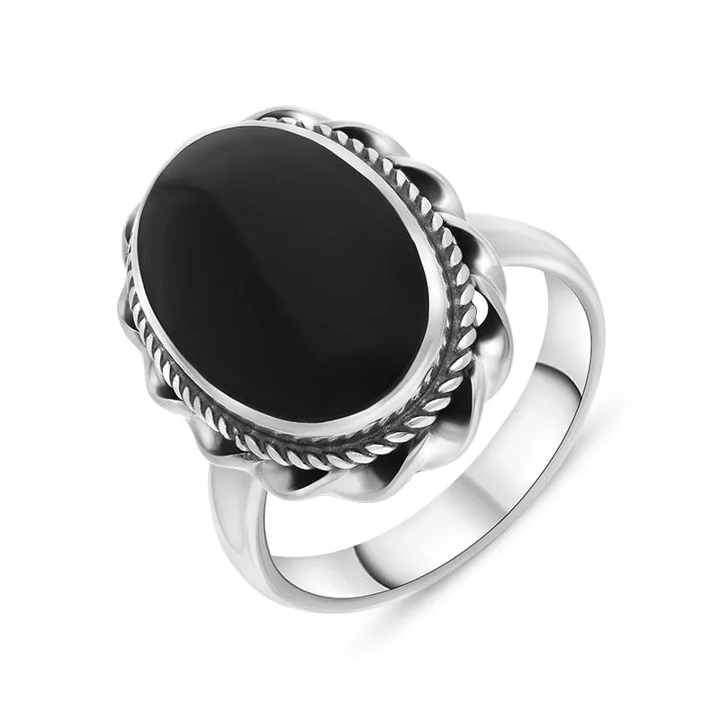Sterling Silver Whitby Jet Oval Rope Edge Ring sold by C.W. Sellors