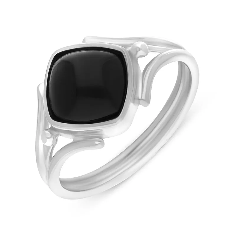 Sterling Silver Whitby Jet Cushion Cut Open Shank Unique Ring sold by C.W. Sellors