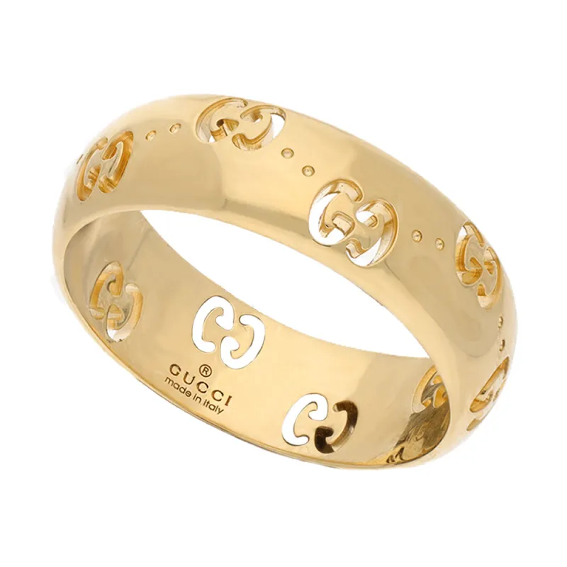 Gucci Icon 18ct Yellow Gold 6mm GG Thin Ring sold by C.W. Sellors