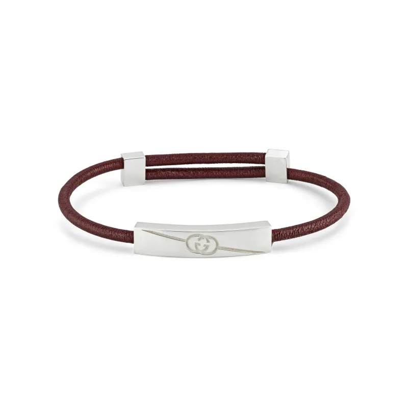 Gucci Sterling Silver and Leather Engraved Tag Bracelet D sold by C.W. Sellors