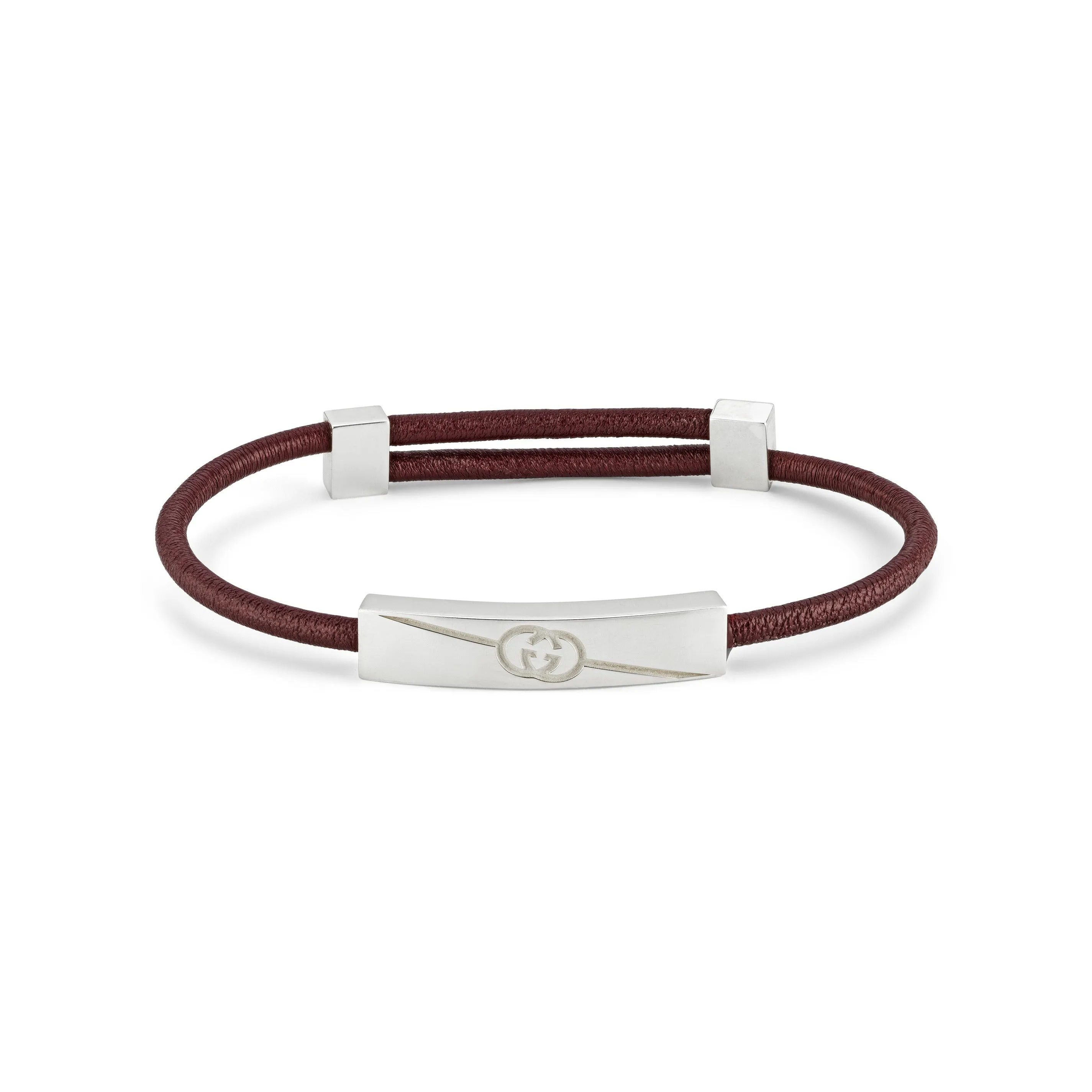 Gucci Sterling Silver and Leather Engraved Tag Bracelet D sold by C.W. Sellors
