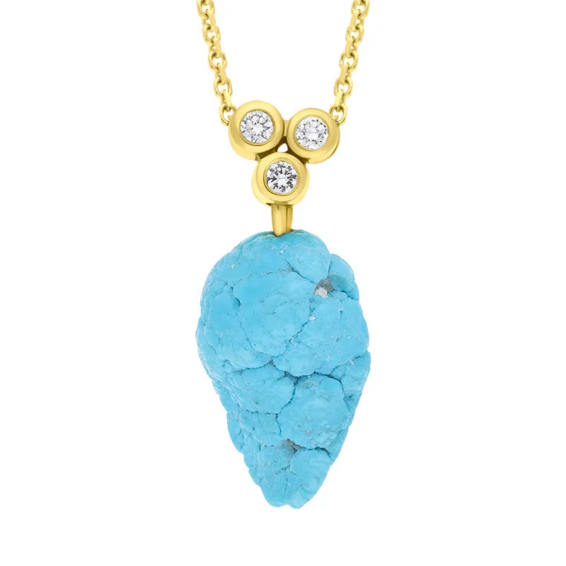 18ct Yellow Gold Three Diamond and Turquoise Unique Pendant sold by C.W. Sellors