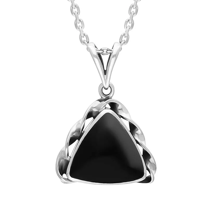 Sterling Silver Whitby Jet Triangle Rope Edge Pendant E PD sold by C.W. Sellors