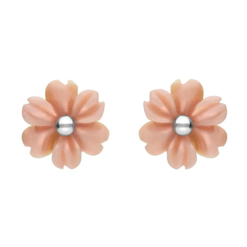 Sterling Silver Pink Conch Tuberose 8mm Dahlia Stud Earrings sold by C.W. Sellors