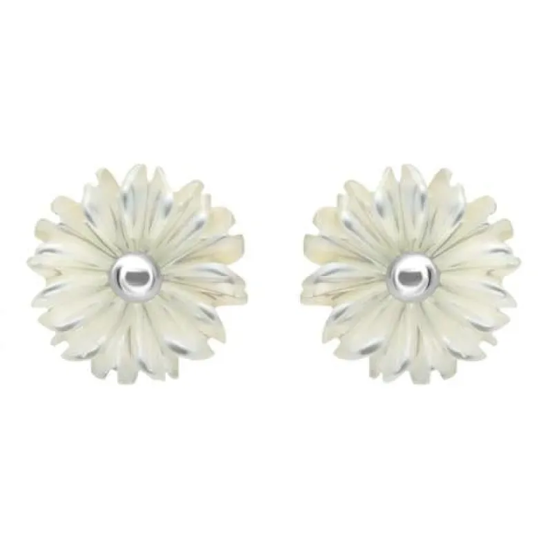 Sterling Silver White Mother of Pearl Tuberose 8mm Daisy Stud Earrings sold by C.W. Sellors