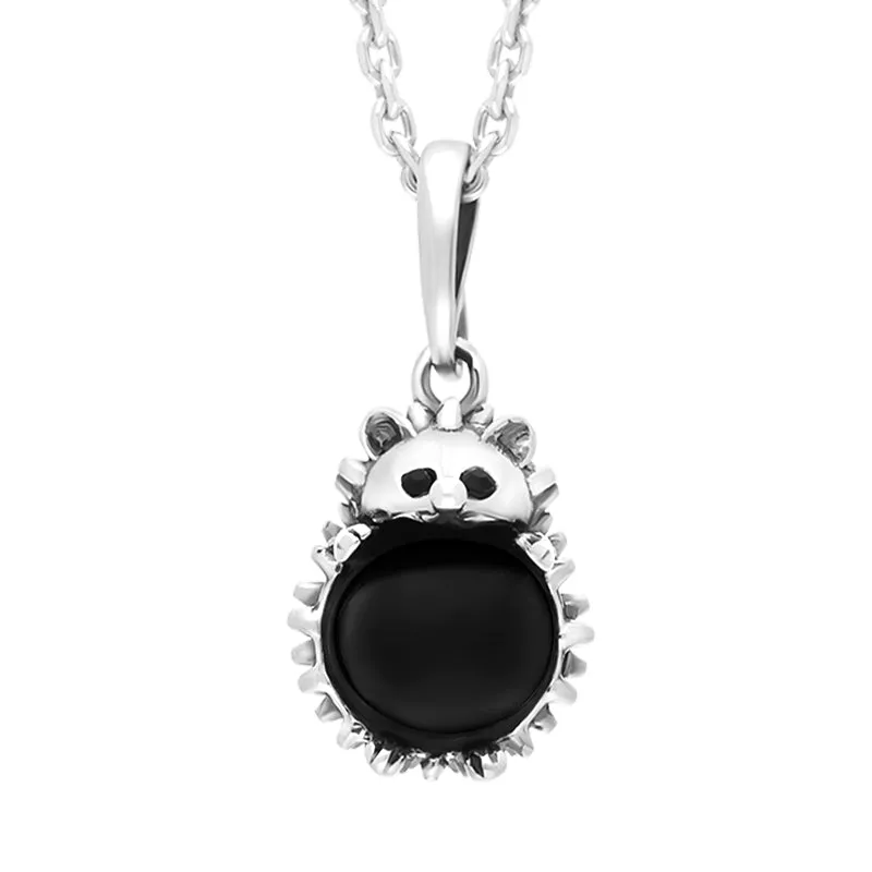 Sterling Silver Whitby Jet Small Hedgehog Necklace sold by C.W. Sellors
