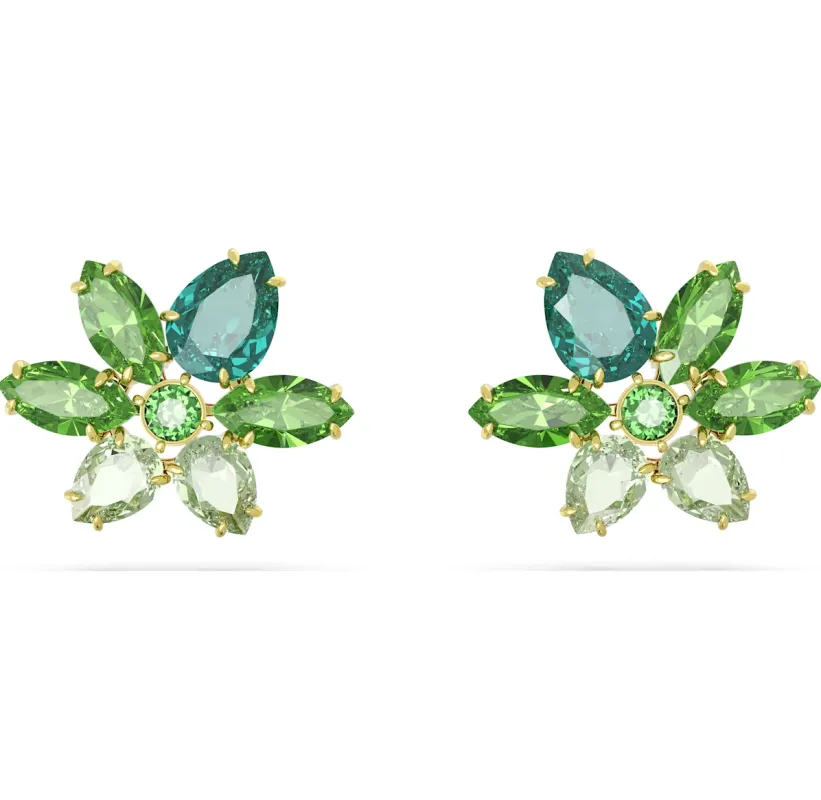 Swarovski Gema Yellow Gold Tone Plated Green Flower Stud Earrings sold by C.W. Sellors