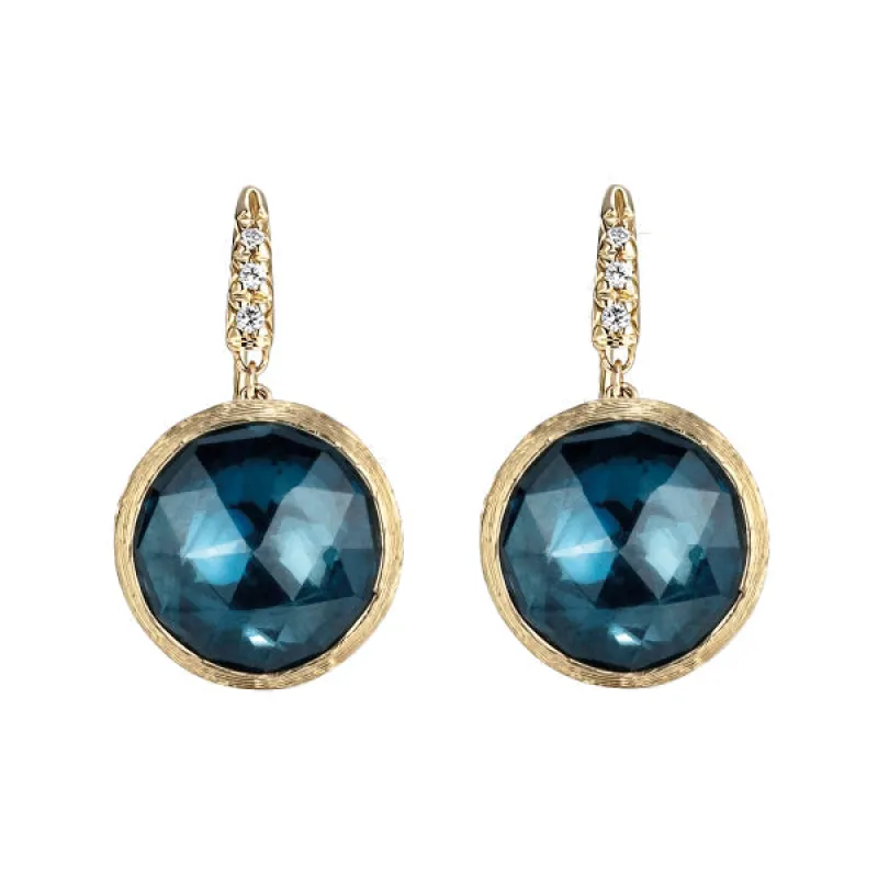 Marco Bicego Jaipur 18ct Yellow Gold London Blue Topaz Diamond Drop Earrings sold by C.W. Sellors
