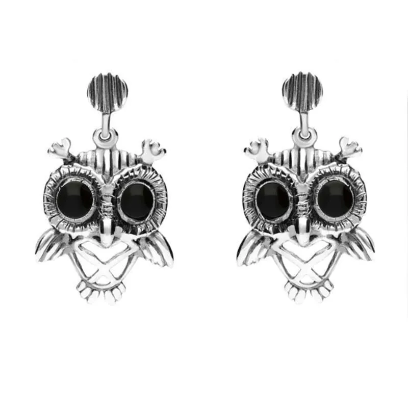 Sterling Silver Whitby Jet Owl Stud Earrings sold by C.W. Sellors