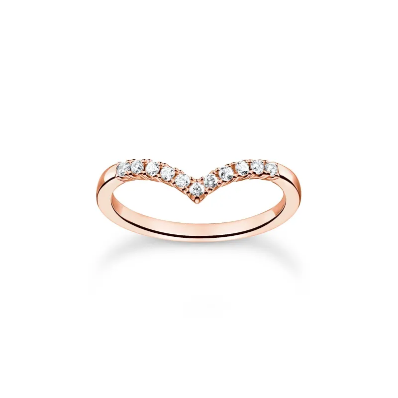 Thomas Sabo Charm Club Rose Gold Plated Sterling Silver V-Shape Ring sold by C.W. Sellors