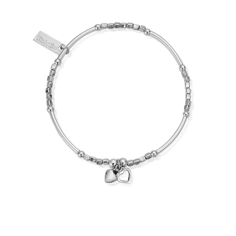ChloBo Sterling Silver Mini Noodle Cube Double Hearts Bracelet D sold by C.W. Sellors