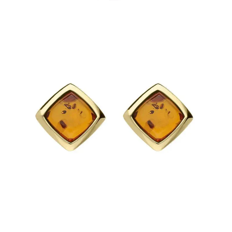 9ct Yellow Gold Amber Cushion Stud Earrings D sold by C.W. Sellors