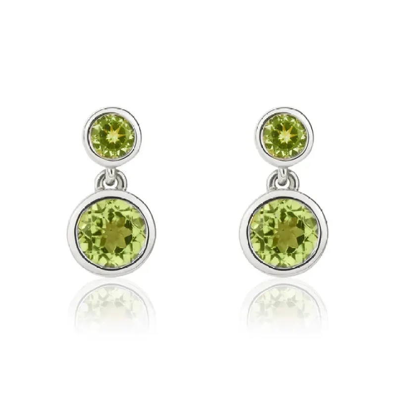 9ct White Gold Round Peridot Rubover 2st Earrings sold by C.W. Sellors
