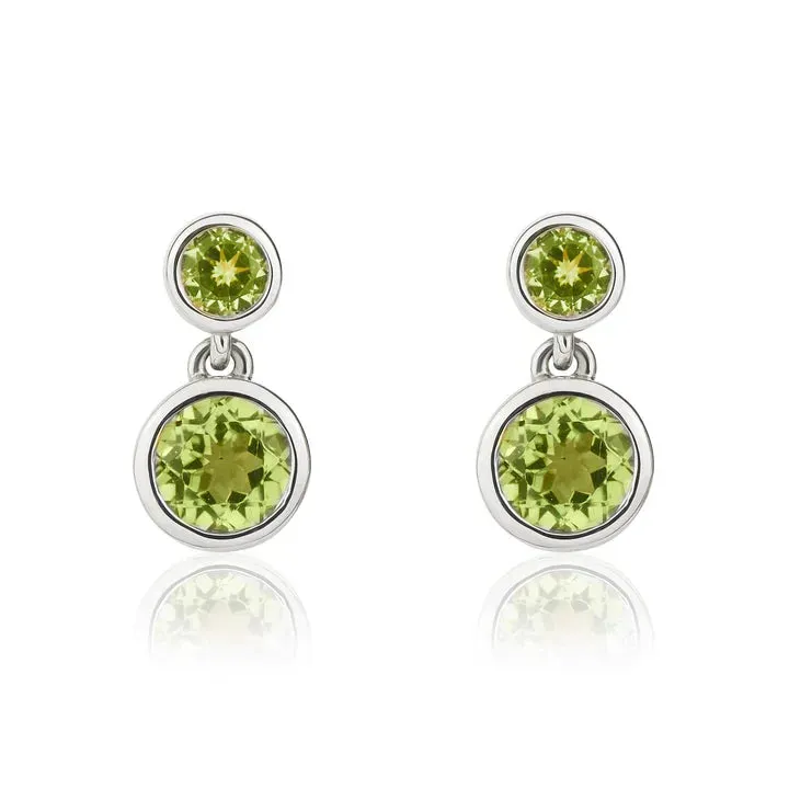 9ct White Gold Round Peridot Rubover 2st Earrings sold by C.W. Sellors