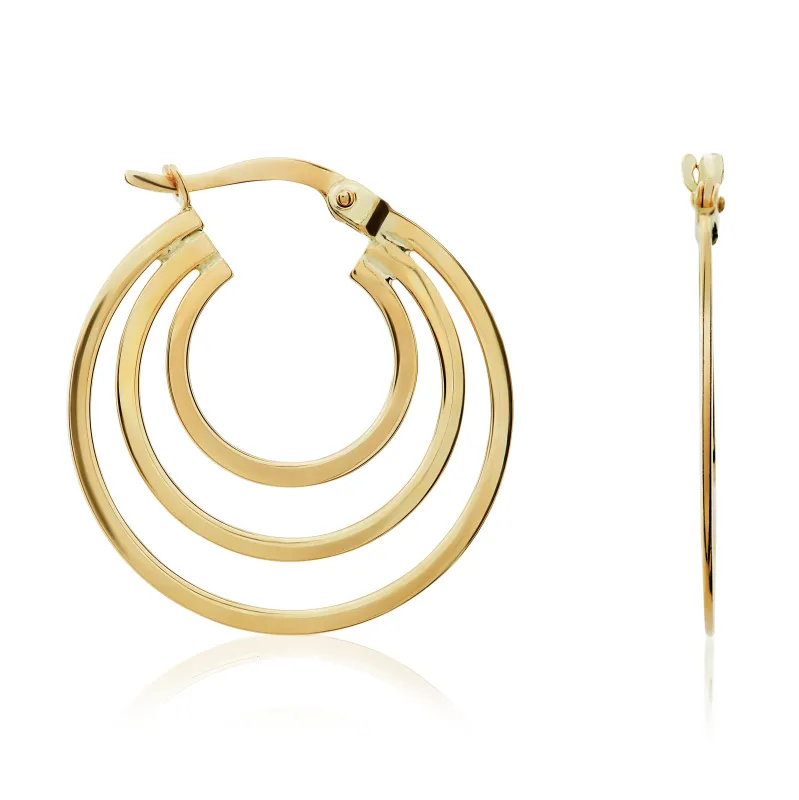 9ct Yellow Gold Triple Hoop Earrings sold by C.W. Sellors