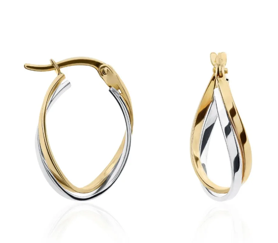 9ct Yellow & White Gold 2 Row Wavy Oval Hoop Earrings sold by C.W. Sellors