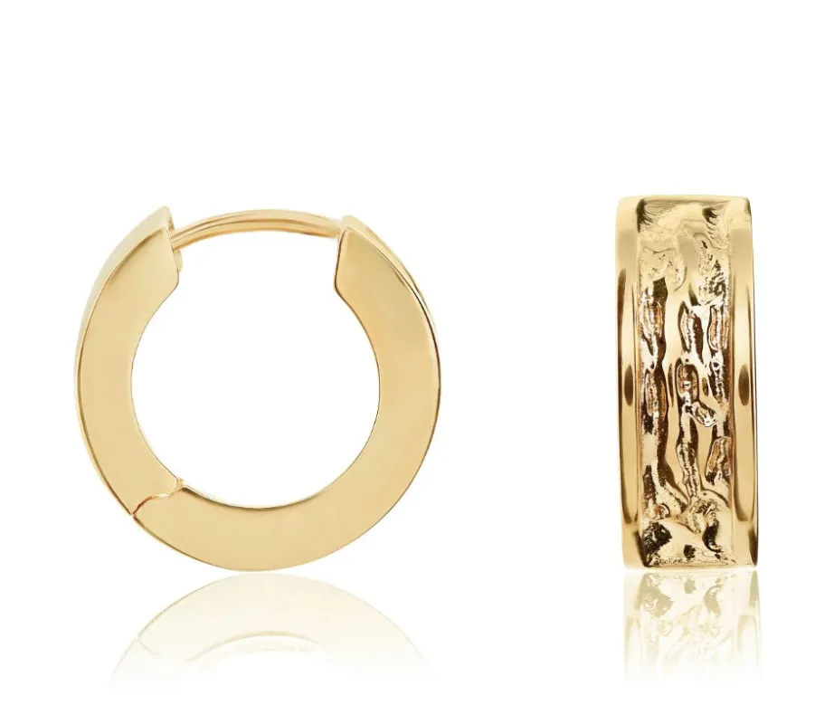 9ct Yellow Gold Textured Squared Round Huggy Earrings sold by C.W. Sellors