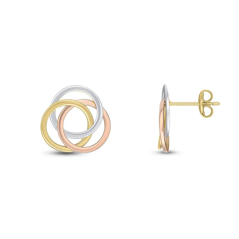 9ct Yellow, White and Rose Gold Polished Flat Circles Knot Earrings sold by C.W. Sellors
