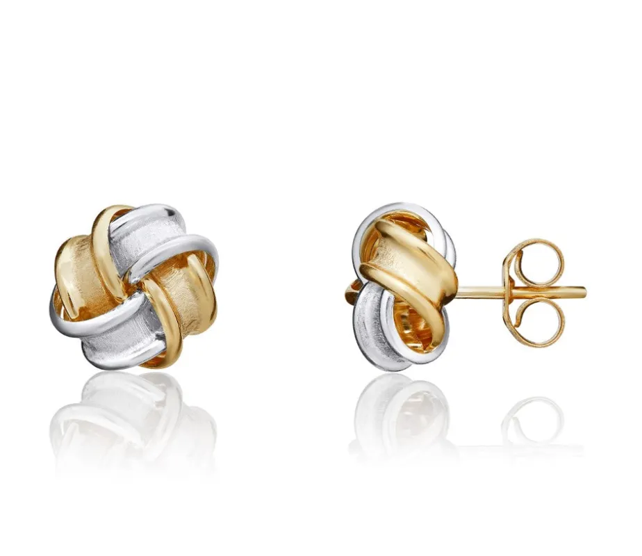 9ct Yellow and White Gold Frosted & Polished Ribbon Knot Stud Earring sold by C.W. Sellors