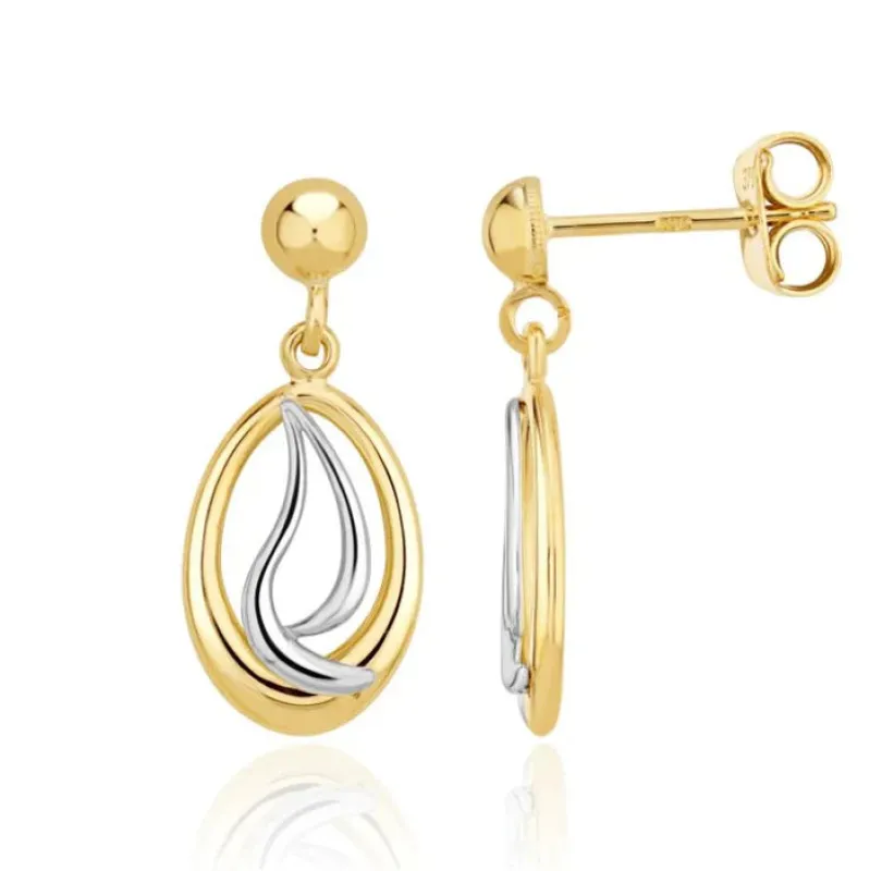 9ct Yellow & White Gold Open Oval & Squiggle Drop Earrings With 4mm Half Bead Top sold by C.W. Sellors