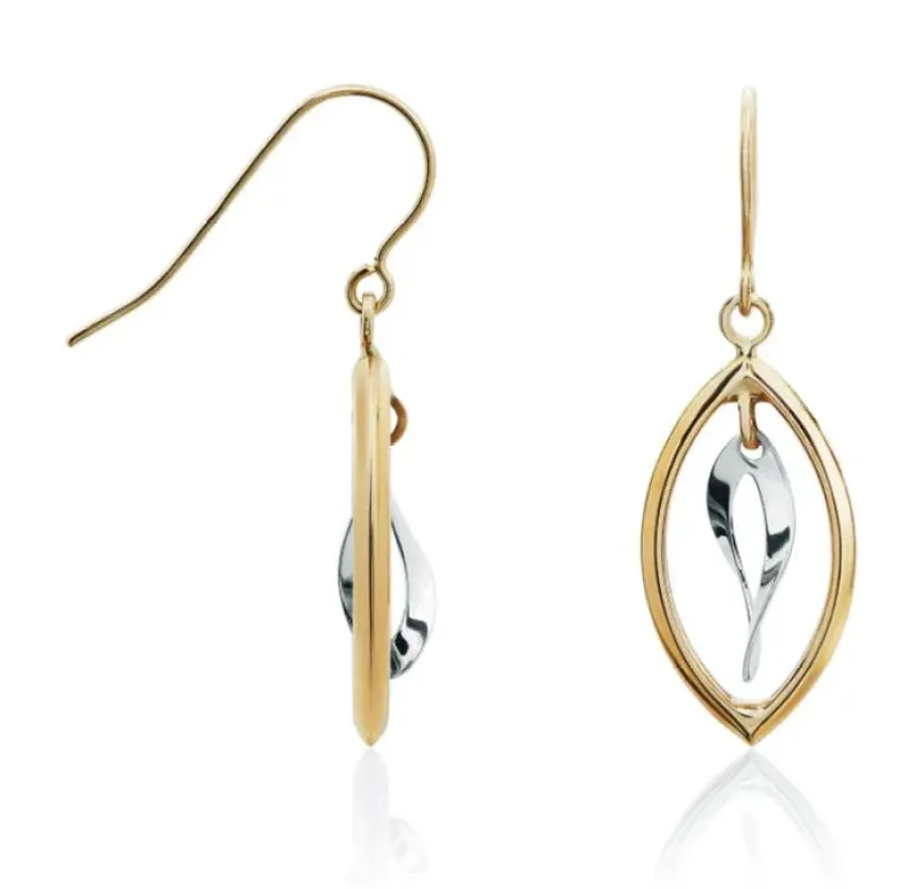 9ct Yellow and White Gold Double Marquise Drop Earrings sold by C.W. Sellors