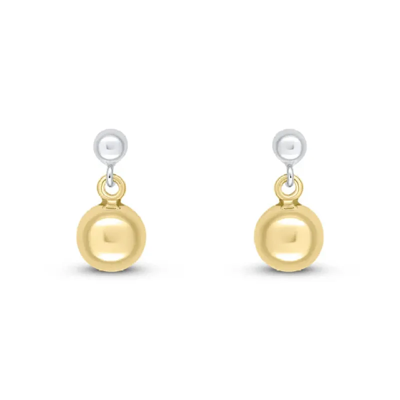 9ct White Gold 3mm & Yellow Gold 6mm Polished Ball Drop Earrings sold by C.W. Sellors