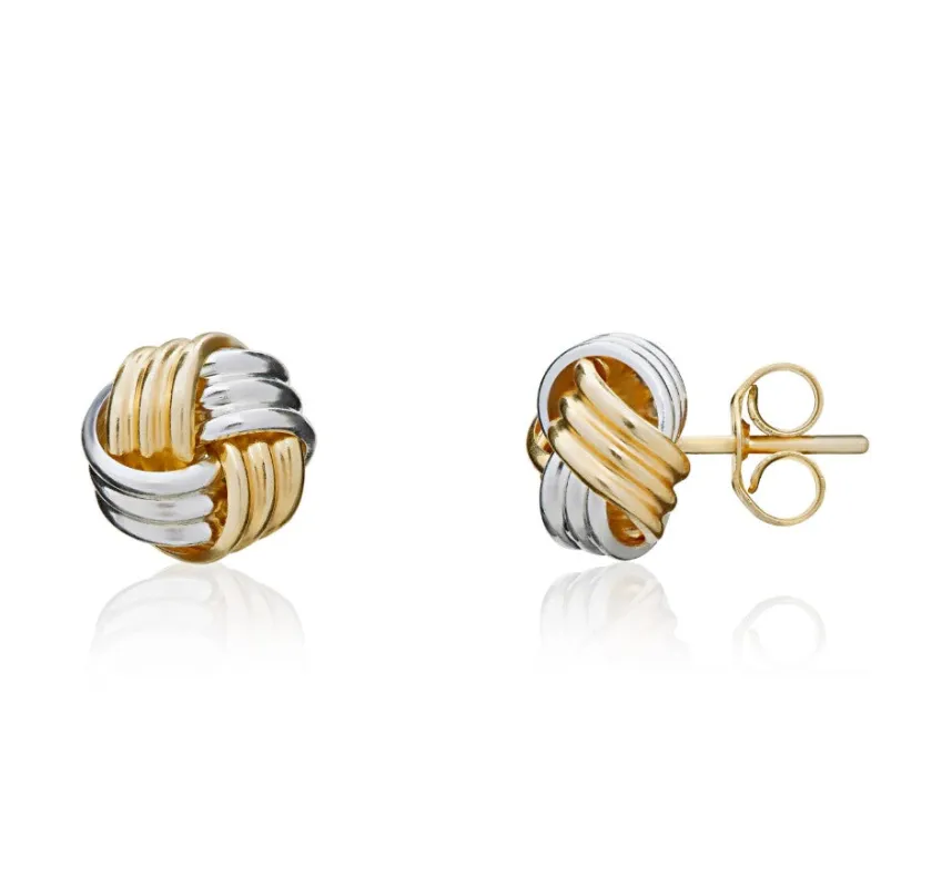 9ct White & Yellow Gold 7mm Ribbed Knot Stud Earrings sold by C.W. Sellors