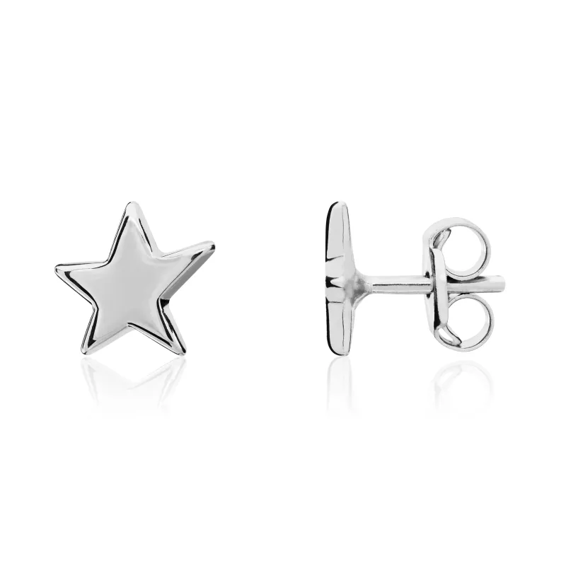 9ct White Gold Polished Flat Star Earrings sold by C.W. Sellors