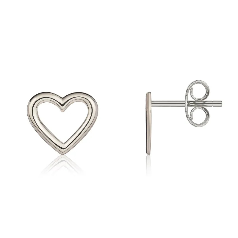 9ct White Gold Polished Open Heart Stud Earrings sold by C.W. Sellors