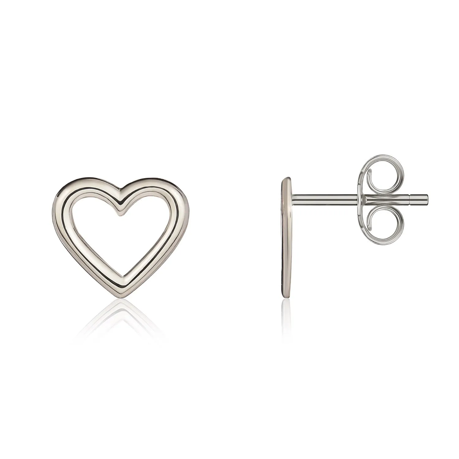 9ct White Gold Polished Open Heart Stud Earrings sold by C.W. Sellors