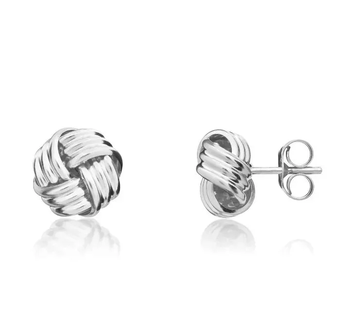 9ct White Gold 8mm Ribbed Knot Stud Earrings sold by C.W. Sellors