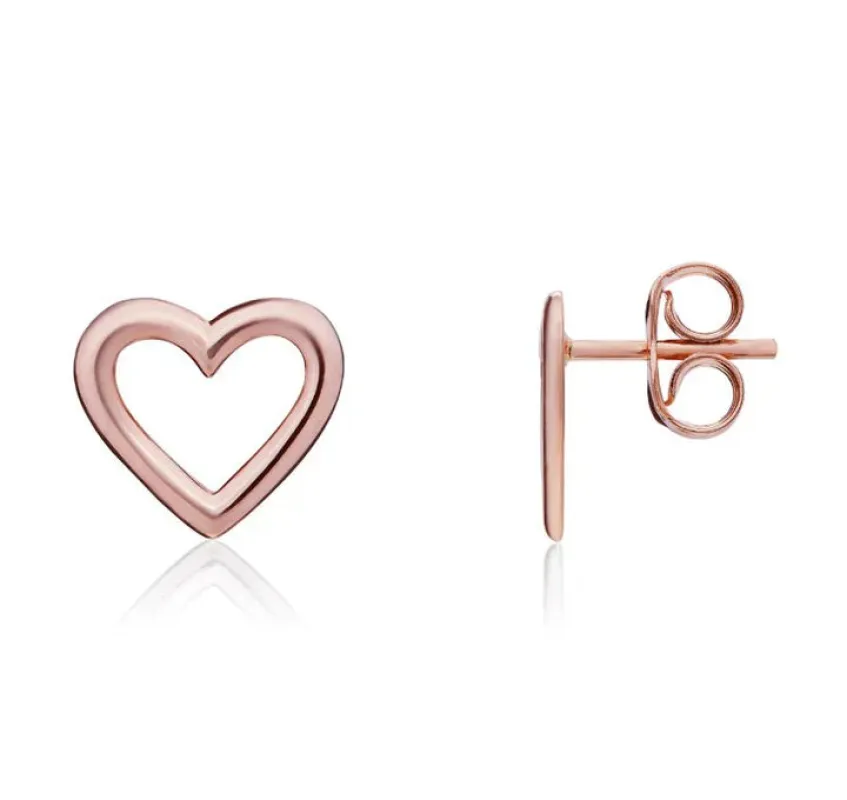 9ct Rose Gold Polished Open Heart Stud Earrings sold by C.W. Sellors