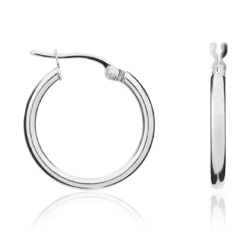 18ct White Gold 2mm Round Tube Hoop Earrings sold by C.W. Sellors