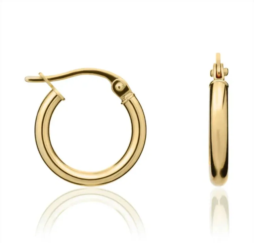 18ct Yellow Gold Polished 2mm Round Tube Hoop Earrings sold by C.W. Sellors