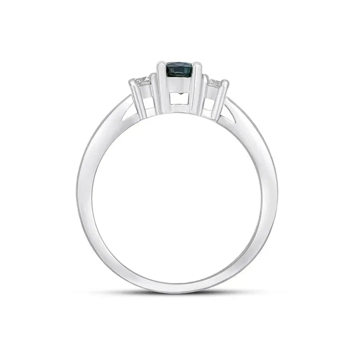 9ct White Gold 7x5 0.15ct Round Diamond & Oval Sapphire Claw Set 3st Ring sold by C.W. Sellors product image thumbnail 2