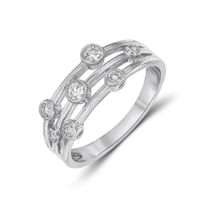 9ct White Gold 0.25ct Round Diamond 3 Row Bubble Ring sold by C.W. Sellors
