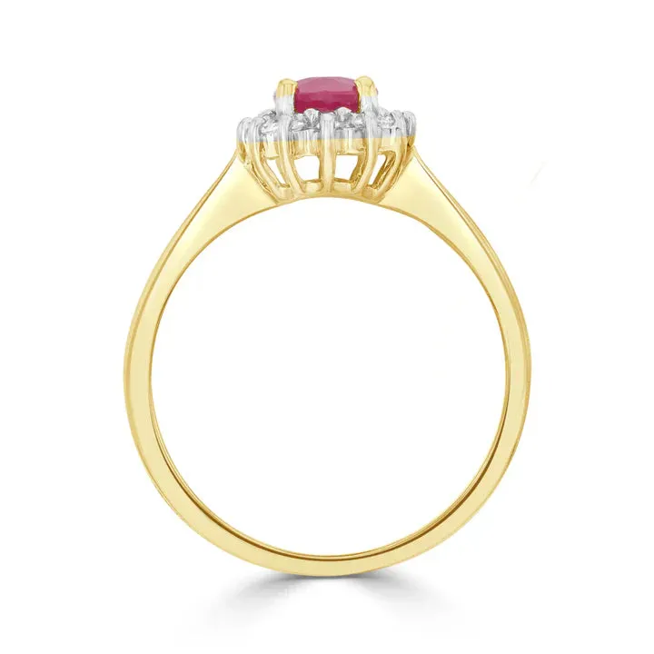 9ct Yellow Gold 7x5 Oval Ruby & Diamond 0.10ct Claw Set Cluster Ring sold by C.W. Sellors product image thumbnail 2