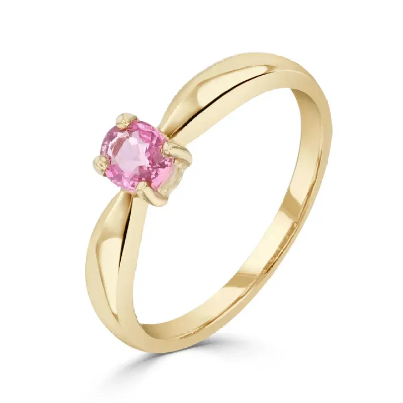 9ct Yellow Gold 5x4mm 0.45ct Pink Sapphire Oval 4 Claw Single Stone Ring sold by C.W. Sellors
