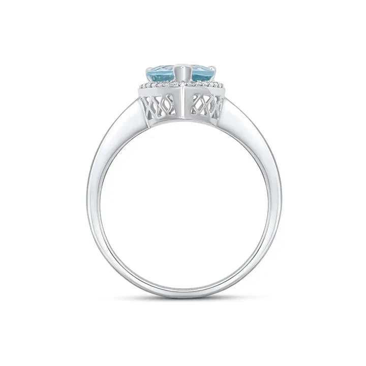 9ct White Gold 9x7mm 0.10ct Diamond & Aquamarine Pear Claw Set Cluster Ring sold by C.W. Sellors product image thumbnail 2