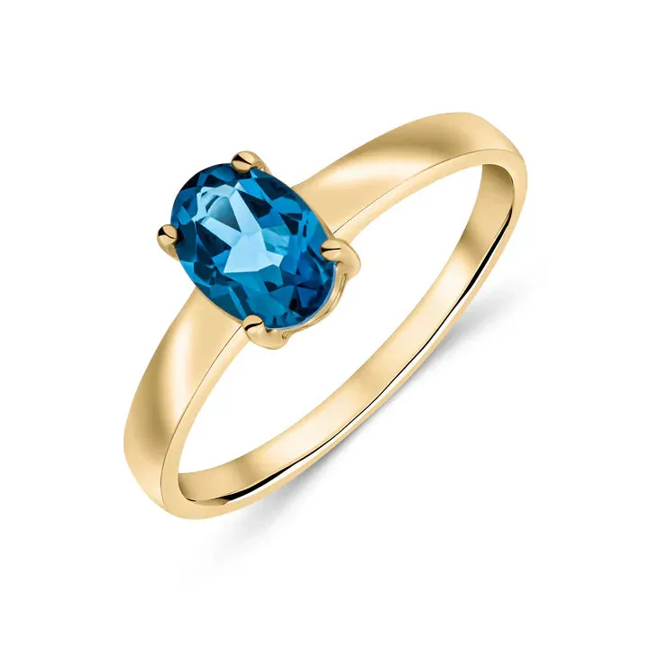 9ct Yellow Gold 7x5 Oval London Blue Topaz Claw Set Single Stone Ring sold by C.W. Sellors