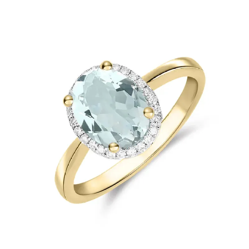 9ct Yellow Gold 9x7 0.09ct Diamond & Aquamarine Claw Set Cluster Ring sold by C.W. Sellors